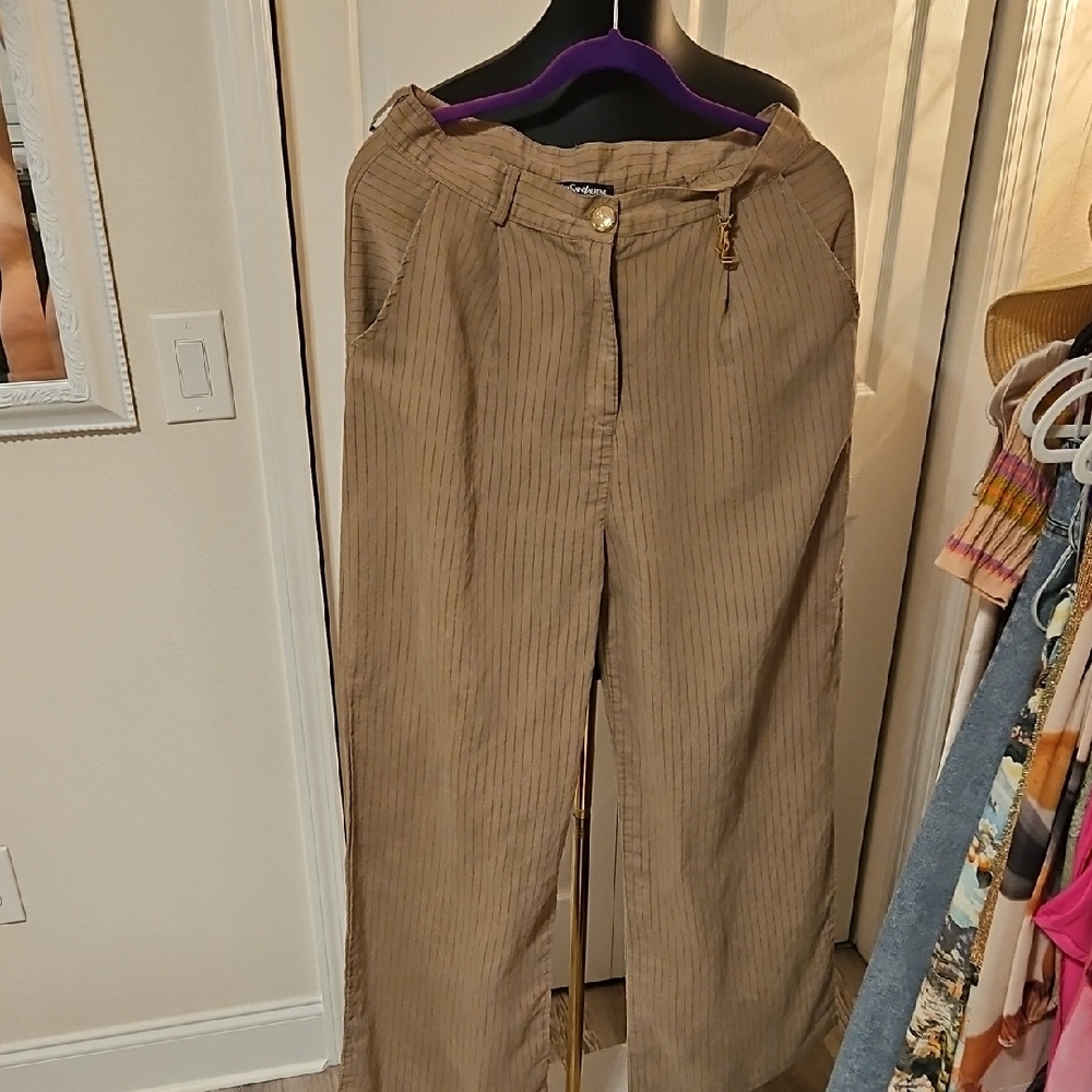 Yves Saint Laurent Tan Striped Pants
